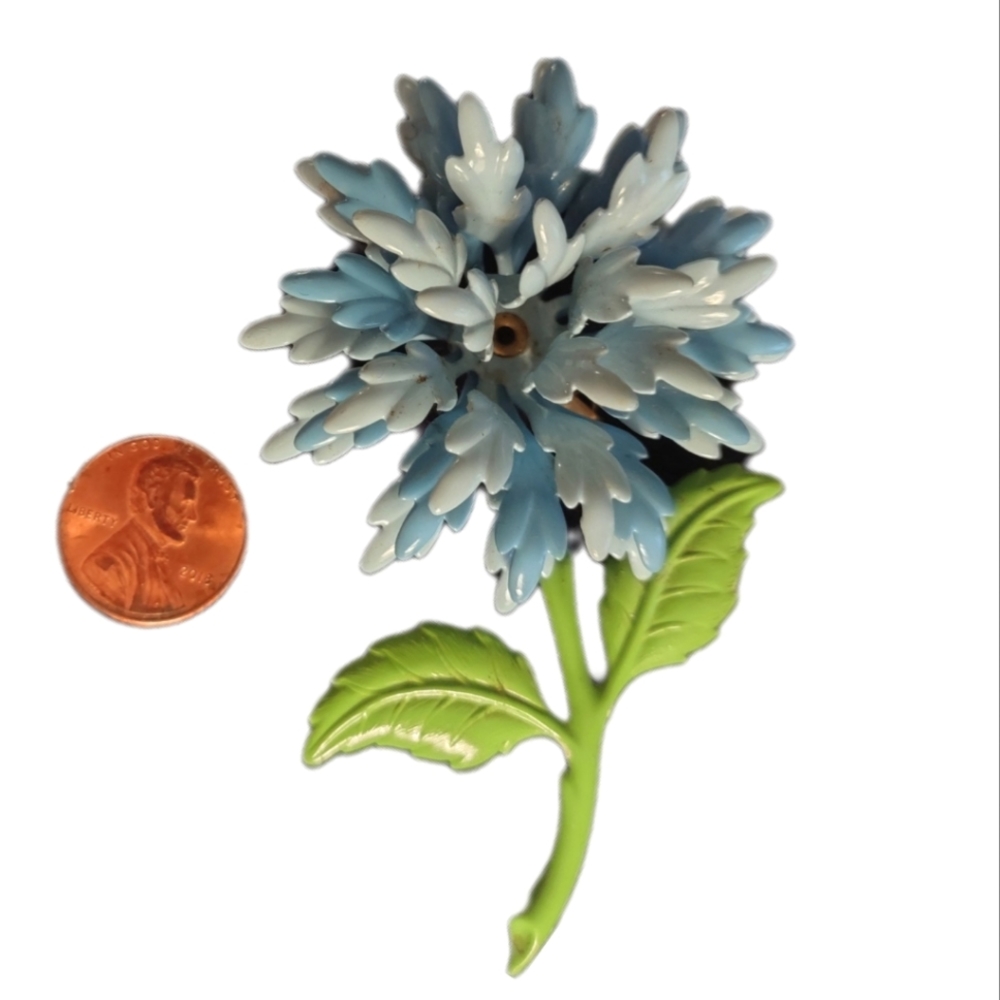 Blue & Green Large Enamel Flower Brooch - Picture 4 of 10